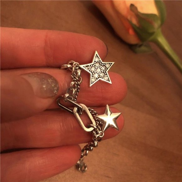 *925 Sterling Silver Diamond Star Link Bracelet - Picture 9 of 12